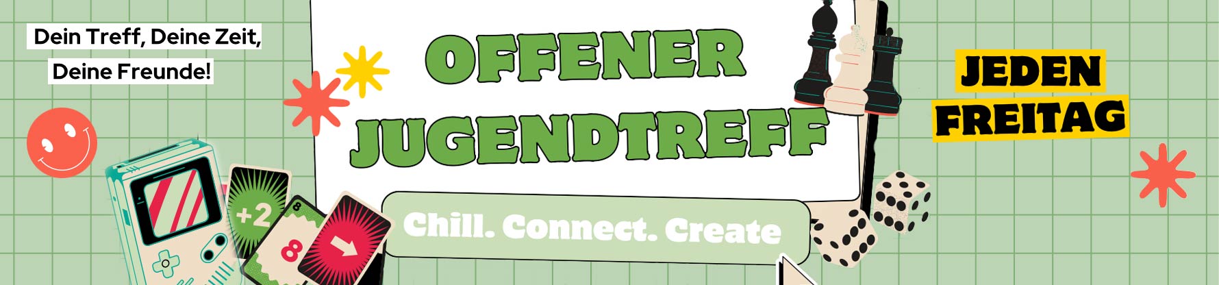Ein Plakat mit Symbolen lädt zum Jugendtreff ein
